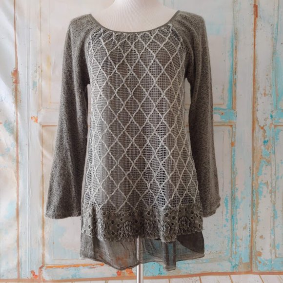 Belle France long sleeve  layered mohair sweater dress/M/light olive green - Picture 7 of 12